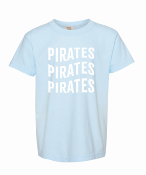 Fairhope Pirates Wavy Tee, light blue in color