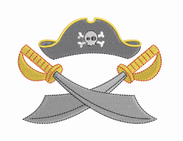 Close-up view of pirate embroidery found on the Pirate Polo