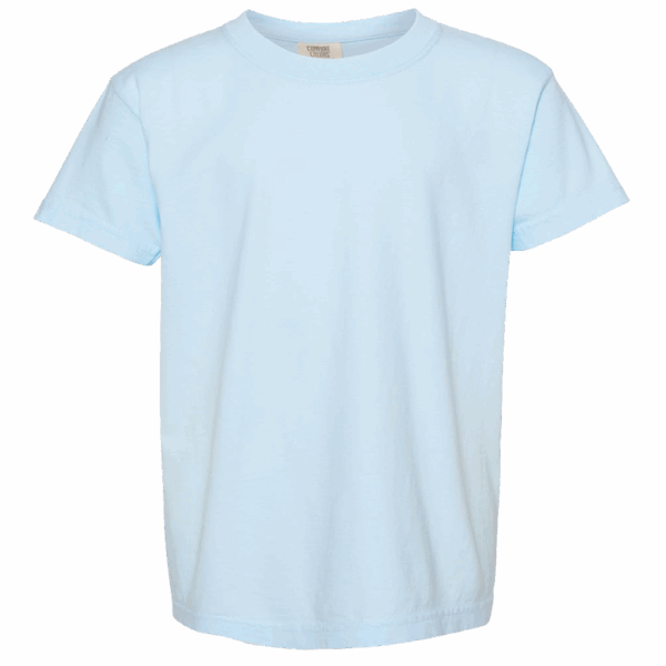 Example of a tee from Comfort Colors, light blue in color