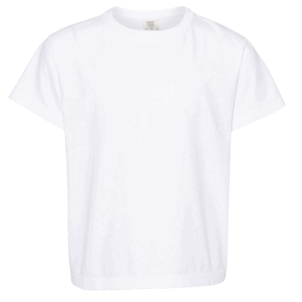 Example of a tee from Comfort Colors, white in color